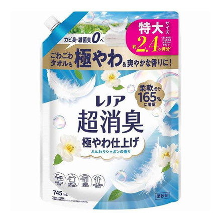 【単品6個セット】 レノア 超消臭極やわ仕上げふんわりシャボンの香り つめかえ 用特大サイズ P&G 745ml