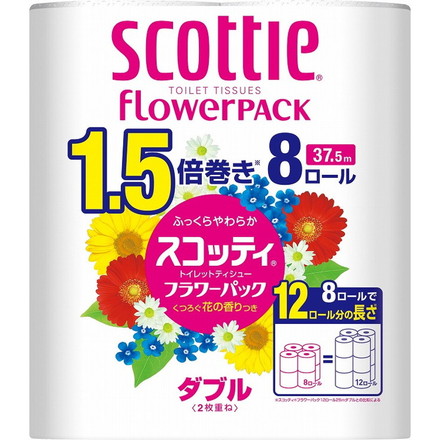【単品8個セット】スコッティフラワーパック1.5倍巻き8ロールダブル 日本製紙クレシア