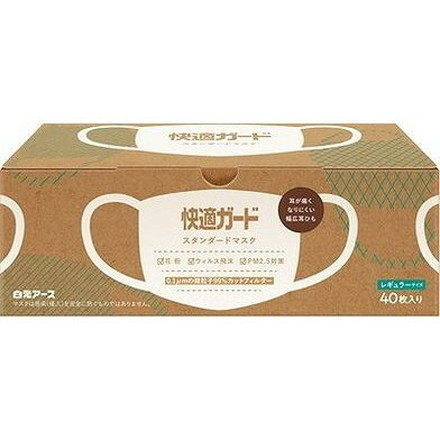 【単品5個セット】 快適ガードスタンダードマスク レギュラーサイズ 40枚入 白元アース