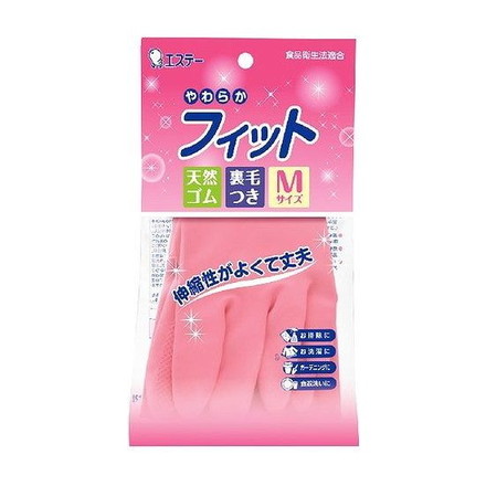 【単品18個セット】 やわらかフィット天然ゴム手袋Mピンク1組 エステー株式会社