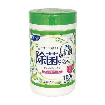 【単品20個セット】 リファイン ノンアルコール除菌ウェットティッシュ ボトル 100枚 ライフ堂