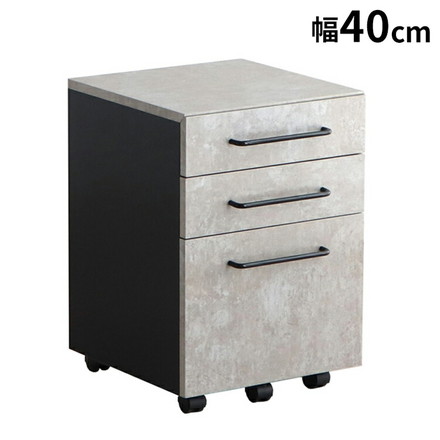 デスクワゴン セラミック調 グレー キャスター サイドワゴン オフィスワゴン シンプル モノトーン