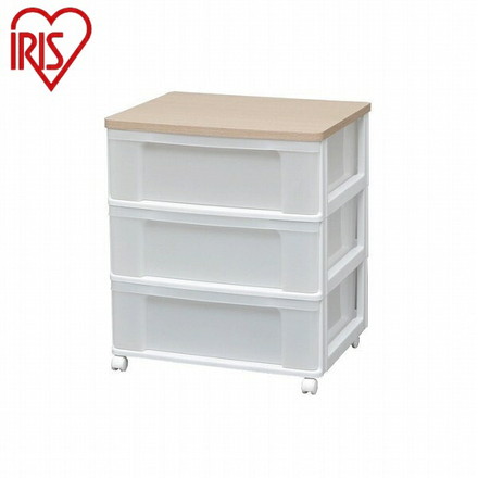 アイリスオーヤマ ウッドトップチェスト W653P ホワイト/フレンチオーク ウッドトップチェスト 3段