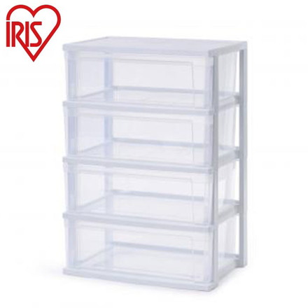アイリスオーヤマ ワイドチェスト 4段 収納ケース 衣類収納 衣装ケース リビングチェスト クリアチェスト 引出し