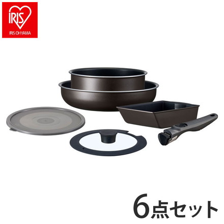 アイリスオーヤマ TERACOAT テラコート フライパンセット 6点セット EHDC-T6S グレイッシュブラウン 取っ手のとれる 着脱 フライパン 鍋 セット IRIS OHYAMA