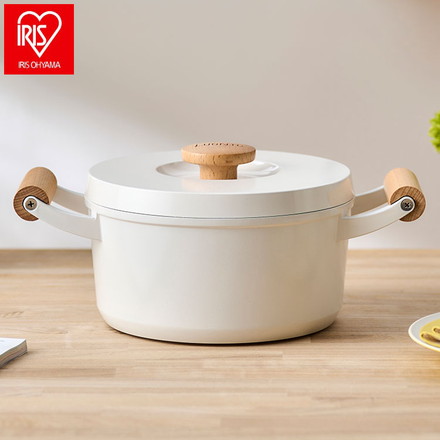 アイリスオーヤマ ルオント LUONTO 20cm 両手無加水鍋 LUO-P20 ホワイト 両手鍋 セラミック IRIS OHYAMA