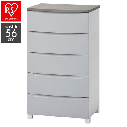 アイリスオーヤマ ウッドトップノックダウンチェスト 幅56cm 5段 KDMG-565WT ライトグレー 木目調 天板
