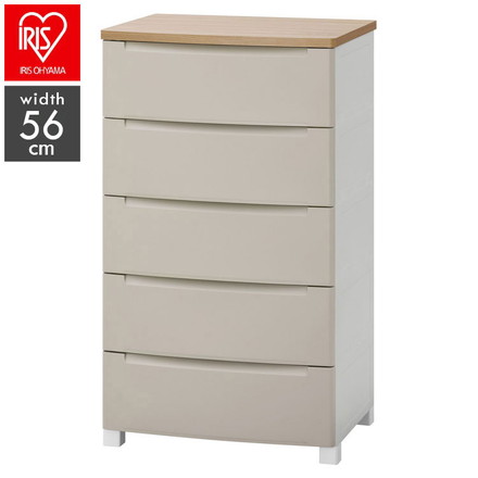 アイリスオーヤマ ウッドトップノックダウンチェスト 幅56cm 5段 KDMG-565WT ベージュ 木目調 天板