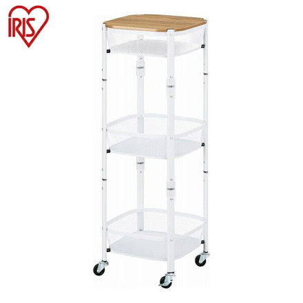 アイリスオーヤマ 簡単組立 マルチワゴン 角型3段 MUW-S3 ホワイト 折りたたみ 収納式 コンパクト