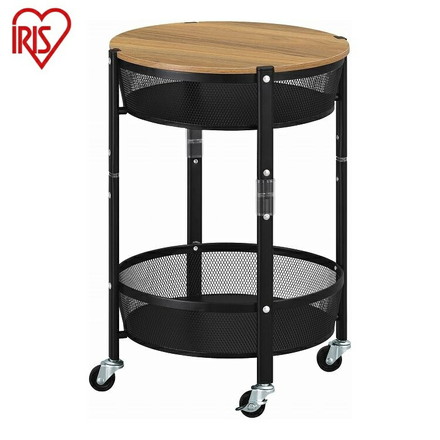 アイリスオーヤマ 簡単組立 マルチワゴン 丸型2段 MUW-R2 ブラック 折りたたみ 収納式 コンパクト