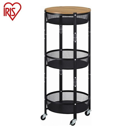 アイリスオーヤマ 簡単組立 マルチワゴン 丸型3段 MUW-R3 ブラック 折りたたみ 収納式 コンパクト