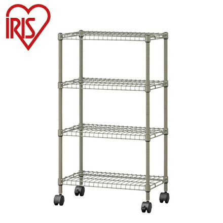 アイリスオーヤマ カラースチールシェルフ 4段キャスタータイプ カーキ SEC-895C IRIS OHYAMA