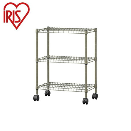 アイリスオーヤマ カラースチールシェルフ 3段キャスタータイプ カーキ SEC-665C IRIS OHYAMA