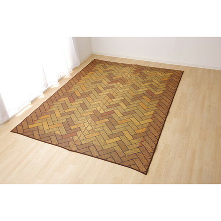 い草ラグ 国産 ラグ カーペット 約3畳 長方形 Fレンガ ブラウン 約191×250cm 裏:ウレタン