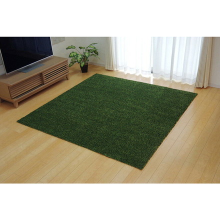 ラグ マット カーペット 3畳 洗える タフト風 『ノベル』 グリーン 140×340cm すべりにくい加工