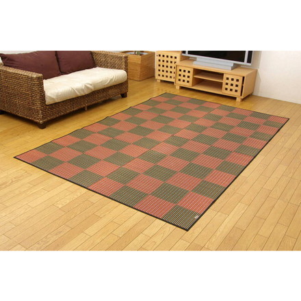 純国産 い草花ござカーペット 『銀河』 レッド 江戸間6畳（約261×352cm）