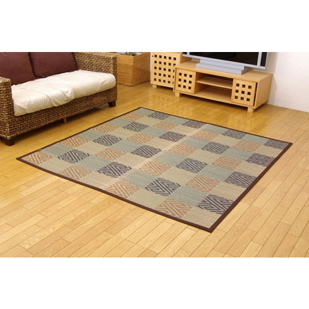 純国産 い草花ござカーペット 『五風』 ブラウン 江戸間2畳（約174×174cm）