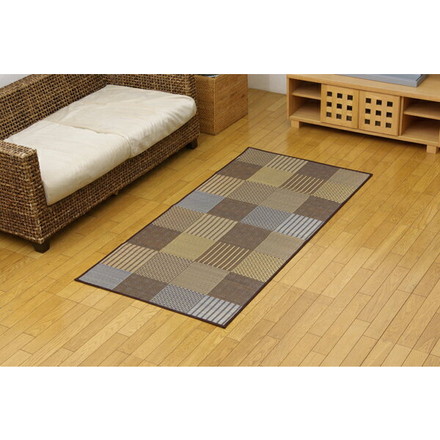 純国産 い草花ござ 『DX京刺子』 ブラウン 江戸間1畳（約87×174cm）（裏:不織布）