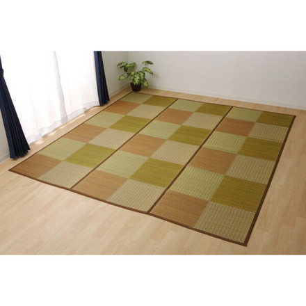 い草ラグ 花ござ カーペット ラグ 6畳 格子柄 市松柄 DXピーア ブラウン 本間6畳 約286×382cm 裏:不織布