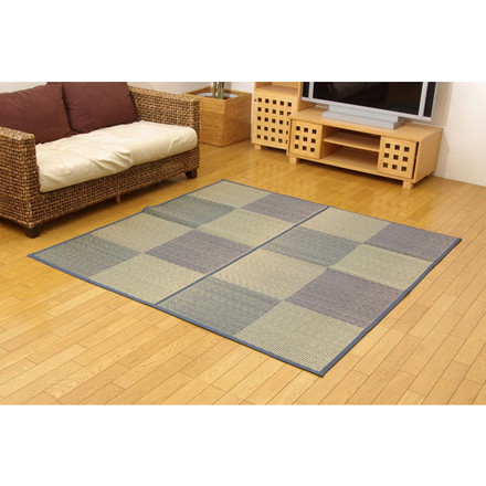 い草花ござカーペット 『DXパルコ裏張CP』 ブルー 江戸間4.5畳（約261×261cm) （裏:不織布）