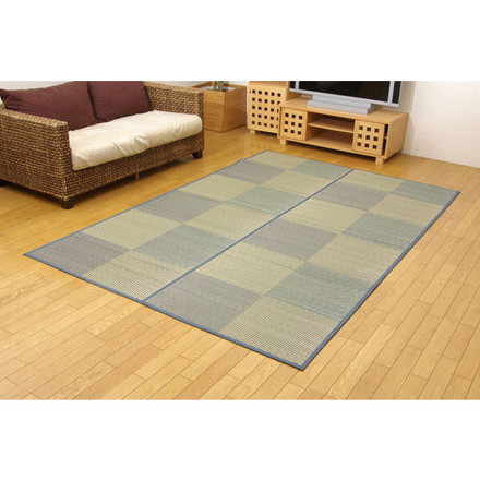 い草花ござカーペット 『DXパルコ裏張CP』 ブルー 江戸間6畳（約261×352cm) （裏:不織布）