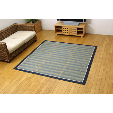 い草ラグカーペット 『DX京物語』 ブルー 約180×180cm（裏:不織布）