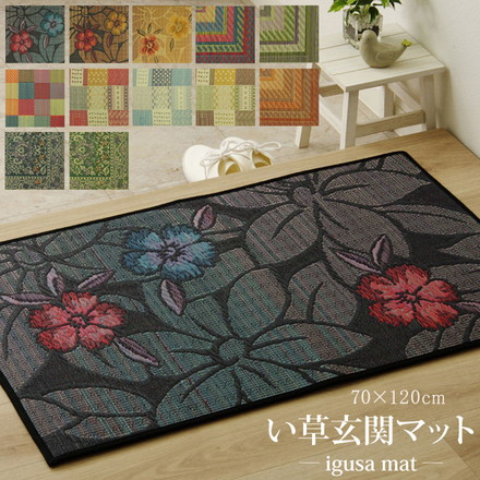 玄関マット 室内 70×120 国産い草 「Fカラフルブロック」 約70×120cm