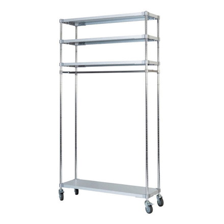 【燕三条製】 PROFACE ガルバリウムソリッドハンガーラック4段 350×1200×2100 クロムメッキポール