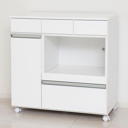 キッチンカウンター 完成品 幅82 レンジワゴン 間仕切り 背面化粧仕上げ 鏡面 白 ホワイト 食器棚 キッチンワゴン