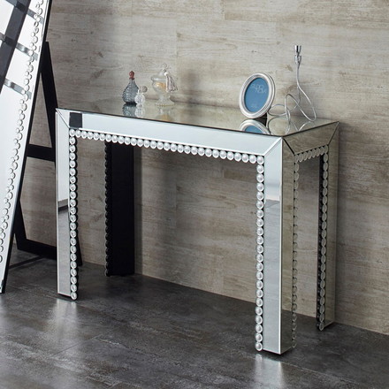 ミラーテーブル 幅100 鏡 ダイヤモンド風 化粧台 花台 コンソールテーブル 机 ラグジュアリー 高級感