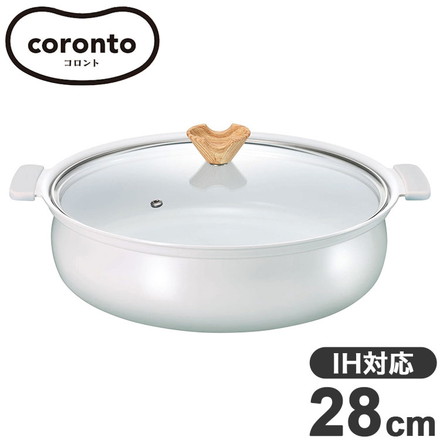 coronto コロント 卓上鍋 28cm PFASフリー IH対応 ガス火対応 グレー なべ 鍋 ガラス蓋付き ガラス蓋 セラミックコーティング セラミック 卓上 しゃぶしゃぶ すき焼き 一人鍋 大人数 パーティ