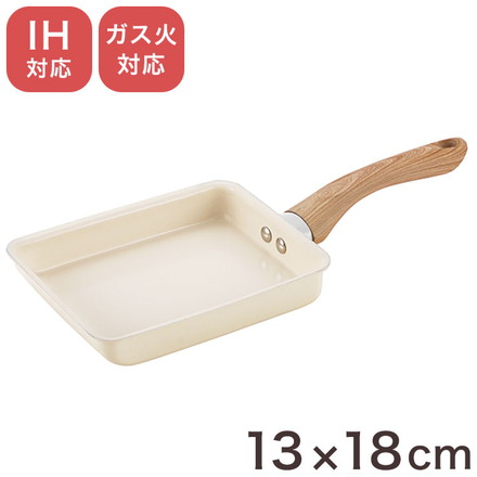 グリンデイウィズ セラミックフライパン 玉子焼き器 フッ素不使用 PFOAフリー IH対応 ガス ガス火 オール熱源 木柄 セラミックコーティング エッグパン ホワイト アイボリー シンプル かわいい