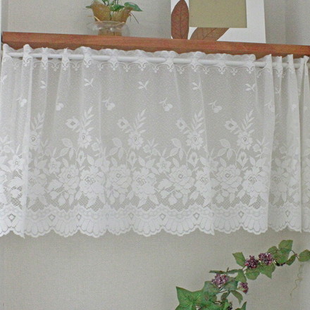 日本製 カフェカーテン バラ柄 レース 幅145cm×丈48cm 窓辺 トイレ 仕切り 装飾 目隠し カモフラージュ