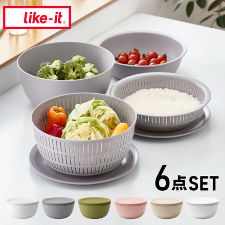 like-it 米とぎ ザル ボウル プレート 6点セット 食洗機対応 耐熱 レンジ対応 LBK-10 グレー