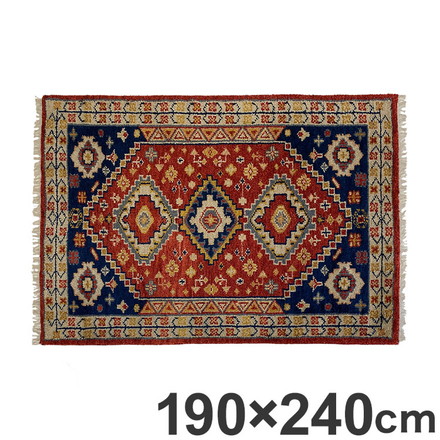 ラグ 190×240cm トライバル 部族絨毯風 ウール コットン 天然素材