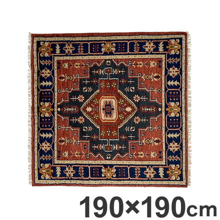 ラグ 190×190cm 柄 トライバル 部族絨毯風 ウール コットン 天然素材