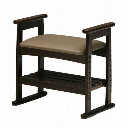 サポートチェア 完成品 椅子 肘付き 玄関 ブラウン 高さ調節 木製 肘掛 玄関椅子 スツール いす イス チェア 棚付 和室 高齢者