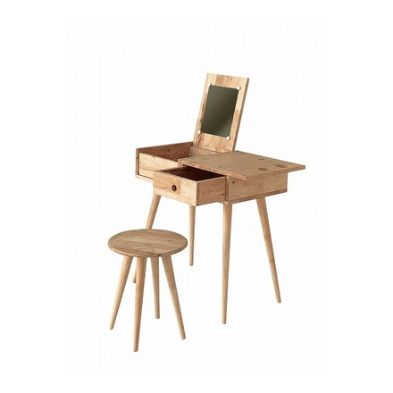 ドレッサーセット 天然木 木製 コンパクト ミラー付き スツール付き 化粧台 鏡 収納 デスク 机 NATURAL