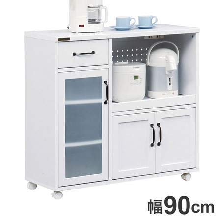 キッチンカウンター 幅90cm キャスター付き ホワイト レンジ台 レンジボード