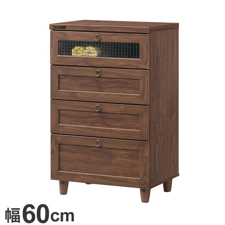収納棚 チェスト 幅60cm 4段 木目調 タンス 箪笥 ガラス調 扉 シンプル 北欧 新生活
