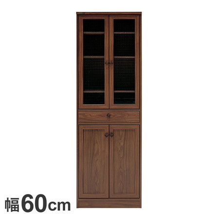 食器棚 幅60cm ガラス調 扉 木目調 シンプル モダン ハイタイプ 北欧 モダン 収納棚 引き出し付き