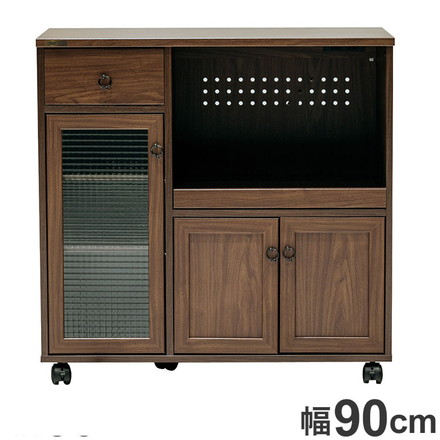 キッチンカウンター 幅90cm レンジ台 キャスター付き 炊飯器 モダン 木目調