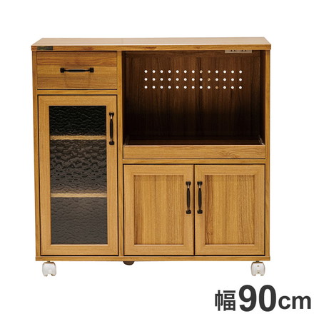 キッチンカウンター 幅90cm カントリー調 レンジ台 キャスター付き