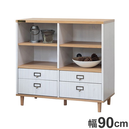 キャビネット 幅90cm レンジ台 炊飯器 木目調 オープン収納