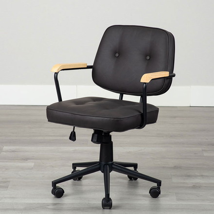 肘付ガス圧チェアー エイム BK デスクチェア 昇降式 ソフトレザー オフィスチェア イス PCチェア