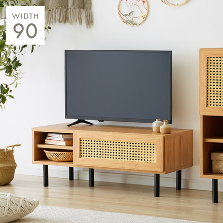 テレビ台 幅90cm テレビボード ラタン調 コード穴 脚付き テレビラック ローボード TVボード TV台 収納棚