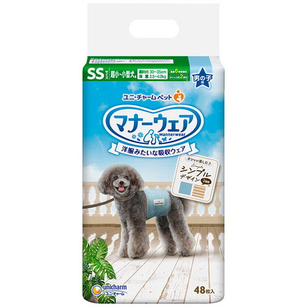 ユニチャーム マナーウェア 男の子用 SS モカストライプ・ライトブルージーンズ 48枚 超小型、小型犬用 おむつ