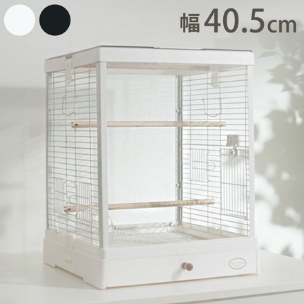 マルカン 鳥かご ケージ クリアスクリーン 40 ガラス ガラス製 クリア 透明 ホワイト ブラック 屋根付き 止まり木付き 天然木 お手入れ簡単 小型 コンパクト 鳥用 ゲージ サークル 鳥カゴ ホワイト