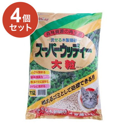 【6個セット】 常陸化工 木製 猫砂 スーパーウッディー 大粒 6L×6袋 ペレット 固まる トイレに流せる 燃えるゴミ 消臭 ひのき 木の猫砂 猫用トイレ ケース販売 ファインキャット