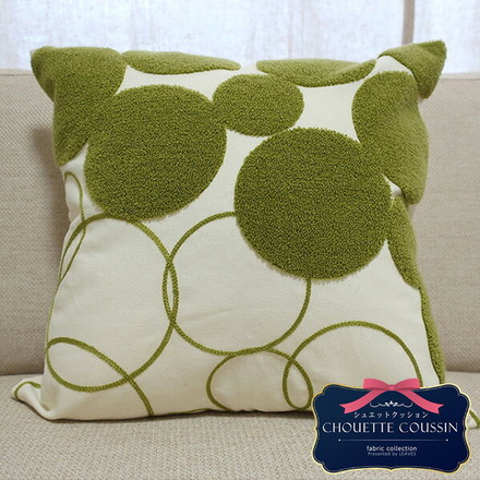 パイル刺繍サークル柄クッションカバー 約45cmX約45cm リビング ソファ オフィス 背当て